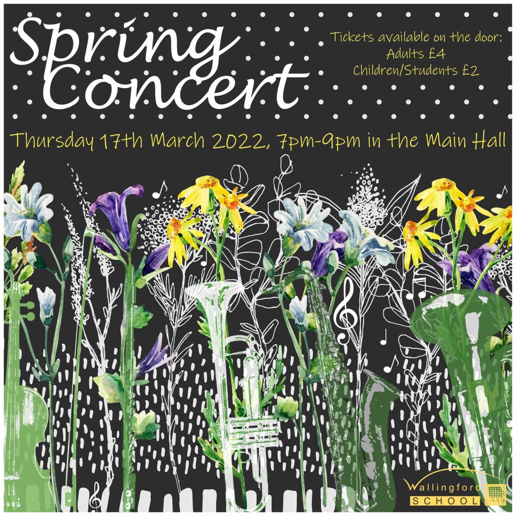 Spring Concert poster - musical instruments and flowers merged together