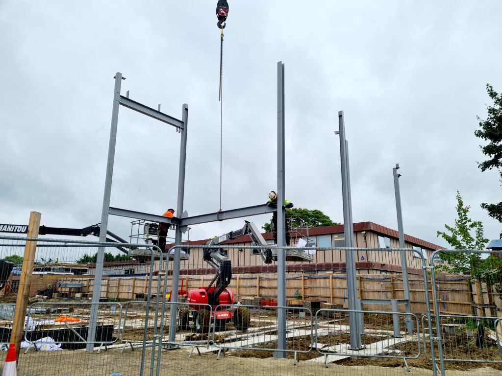 The metal structure of the new building 