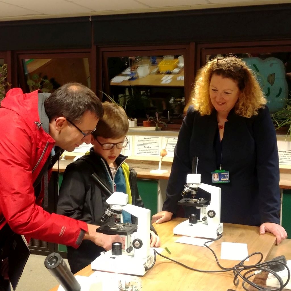 Visitors try out microscopes
